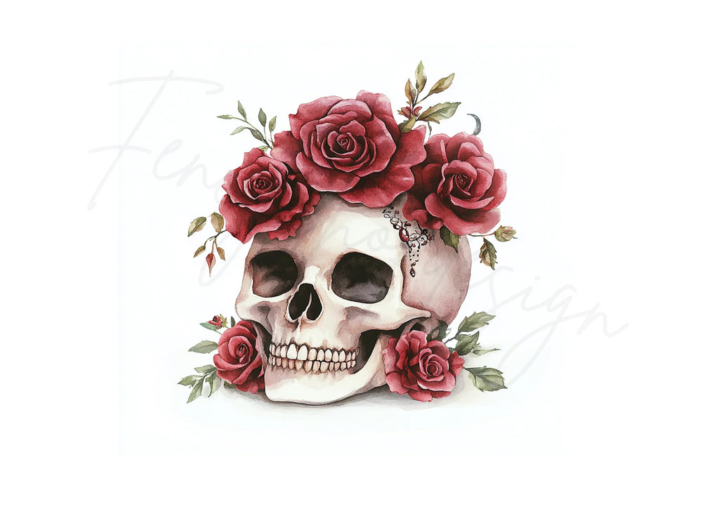 Red Rose Skull Clipart Bundle