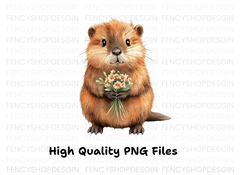 Cute Otters with Flower Bouquets Clipart Bundle