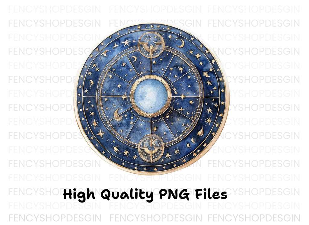 Celestial Zodiac Compass Clipart Bundle