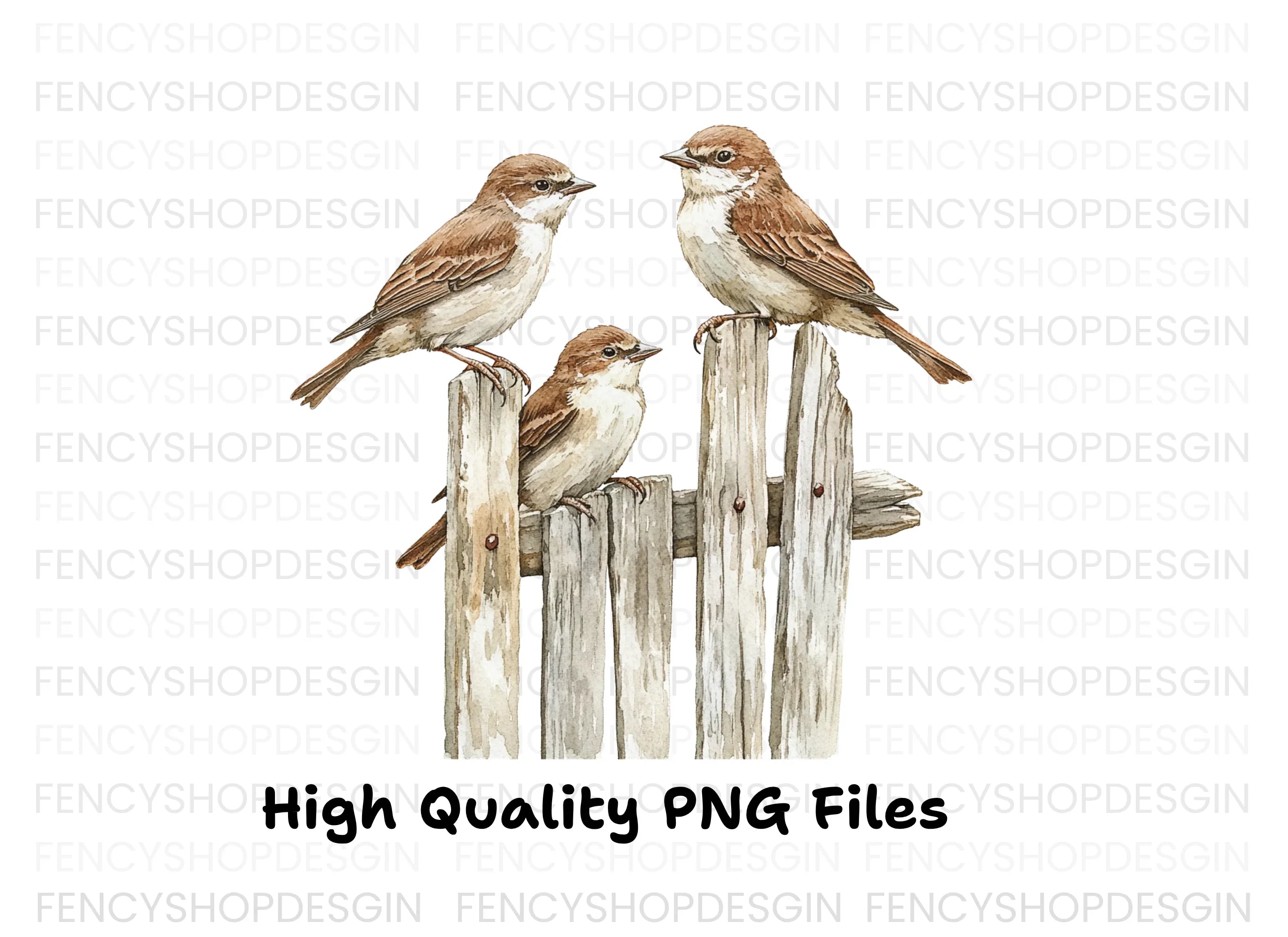 Sparrows on Rustic Fence Clipart Bundle