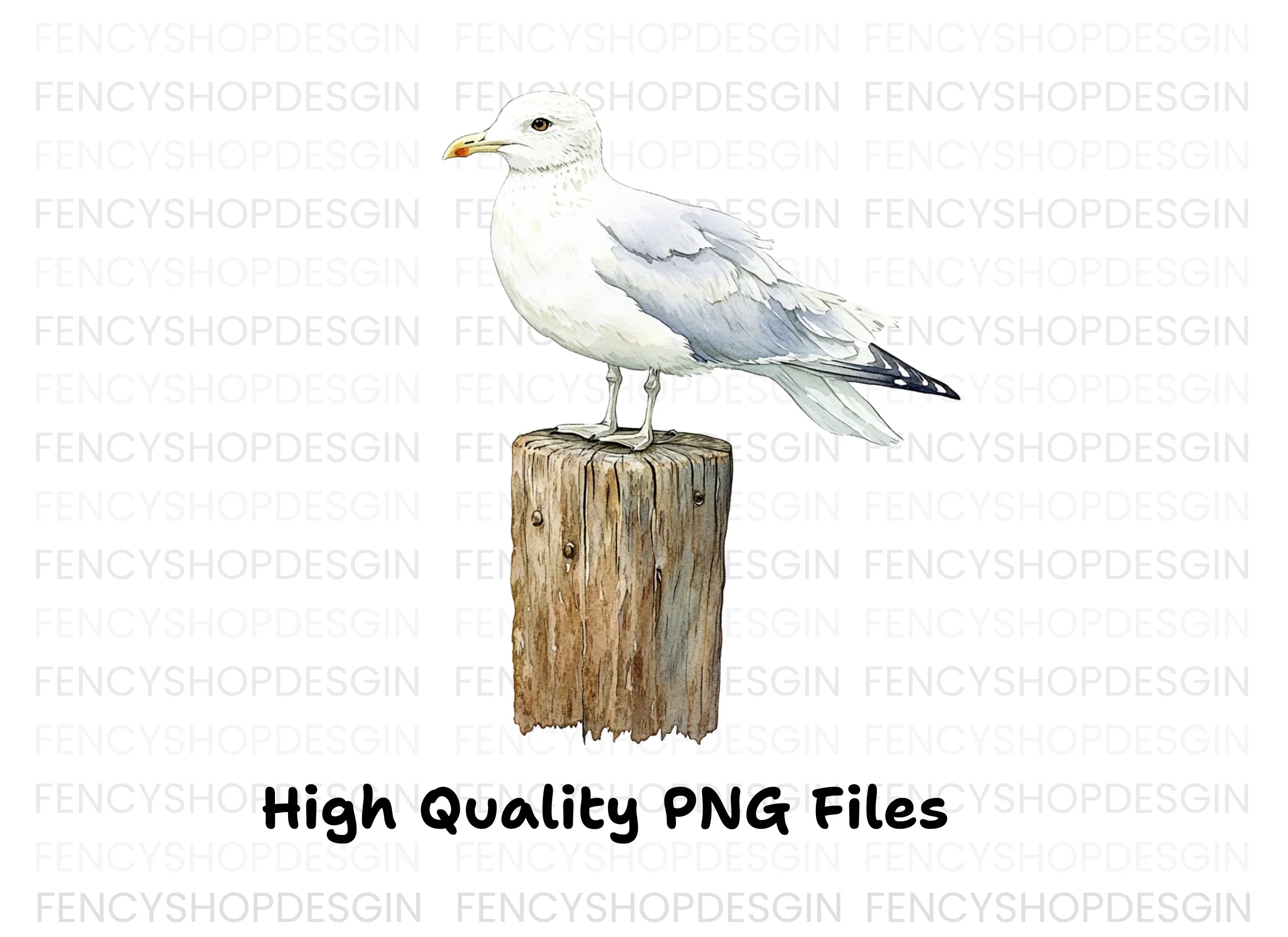 Seagull on Wooden Post Clipart Bundle