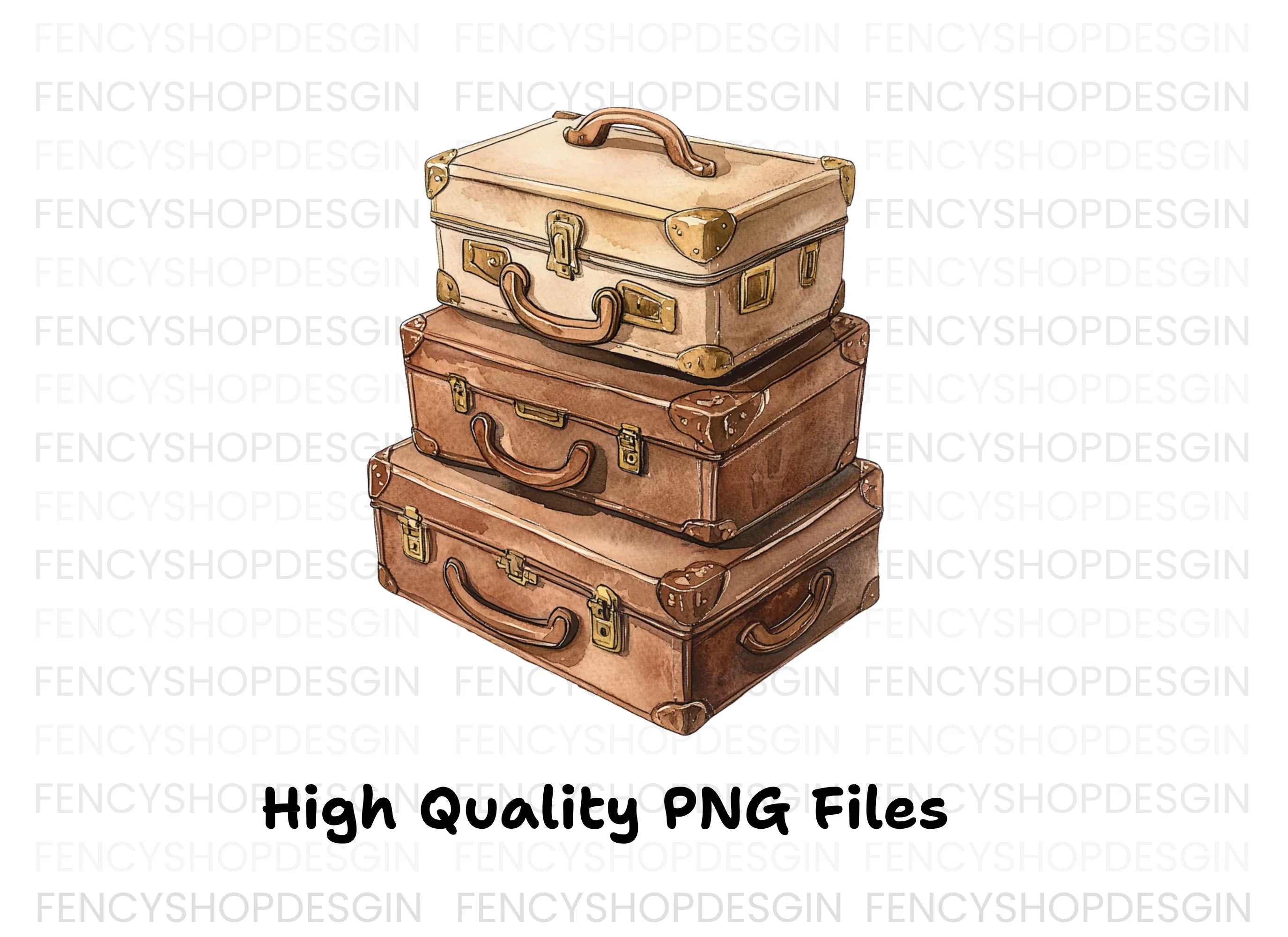 Brown Vintage Luggage Clipart Bundle