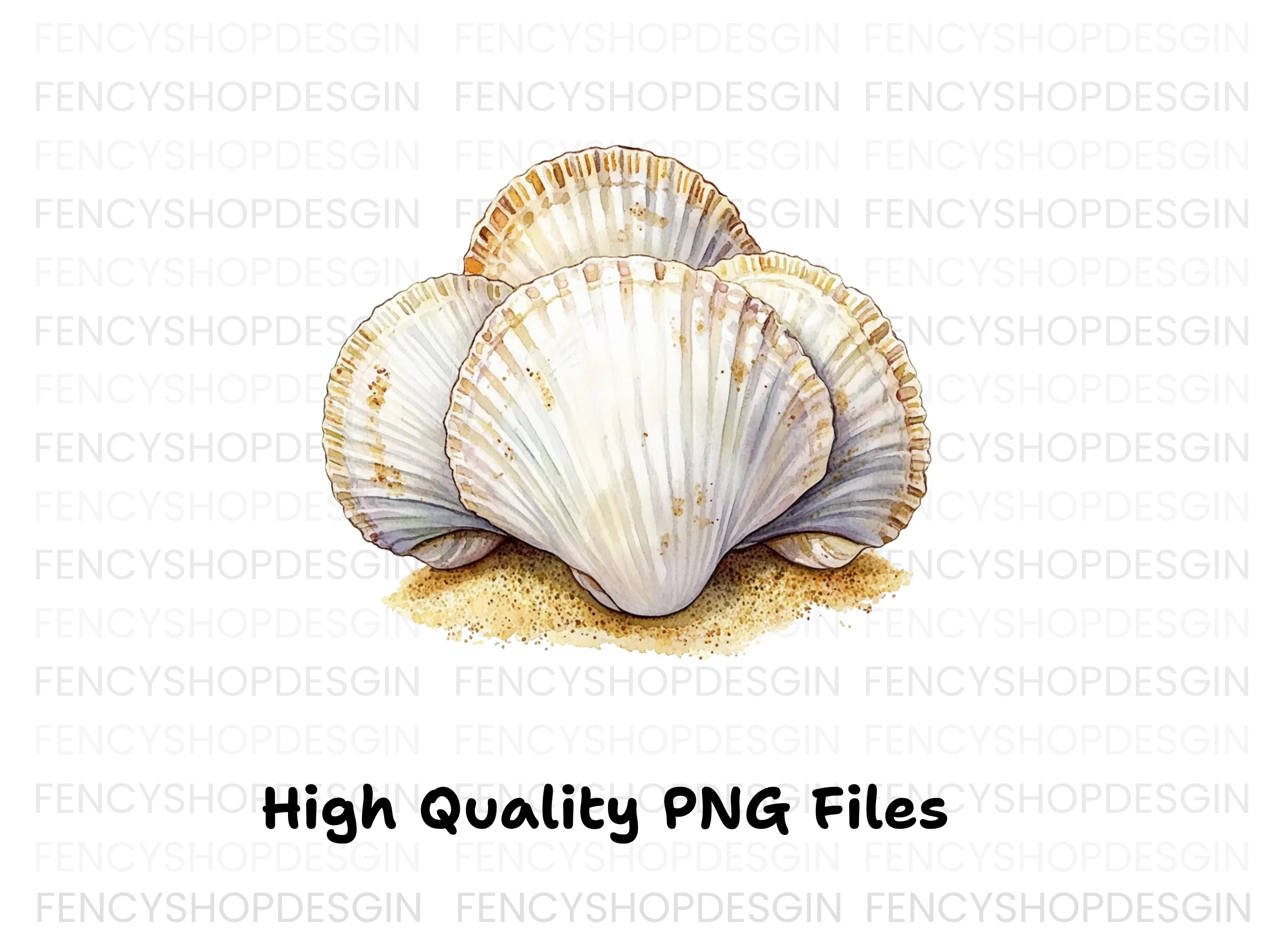 Scallop Shells on Sandy Base Clipart Bundle