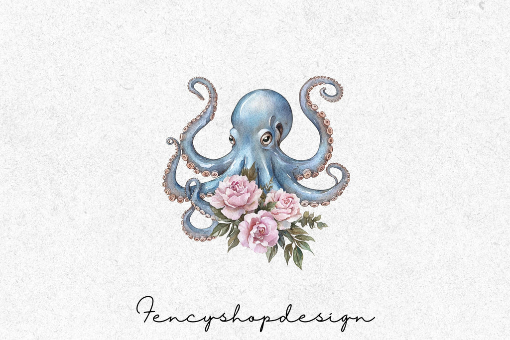 Octopus with Flowers Clipart Bundle