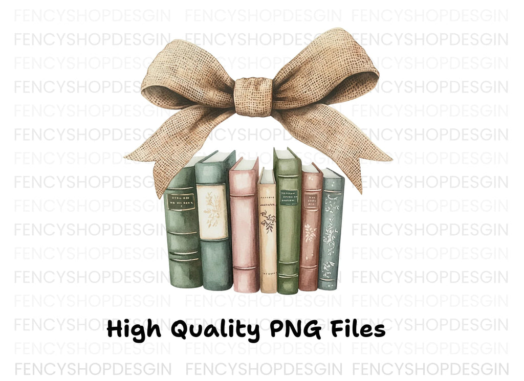 Vintage Books with Burlap Bow Clipart Bundle