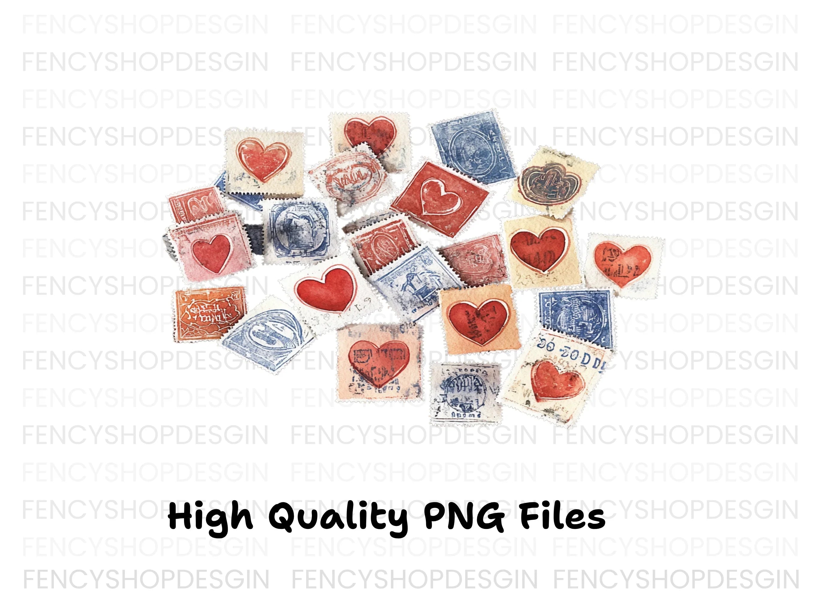 Vintage Heart Stamp Clipart Bundle
