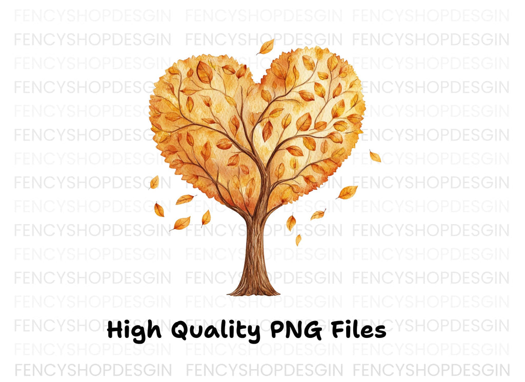 Autumn Heart Tree Clipart Bundle
