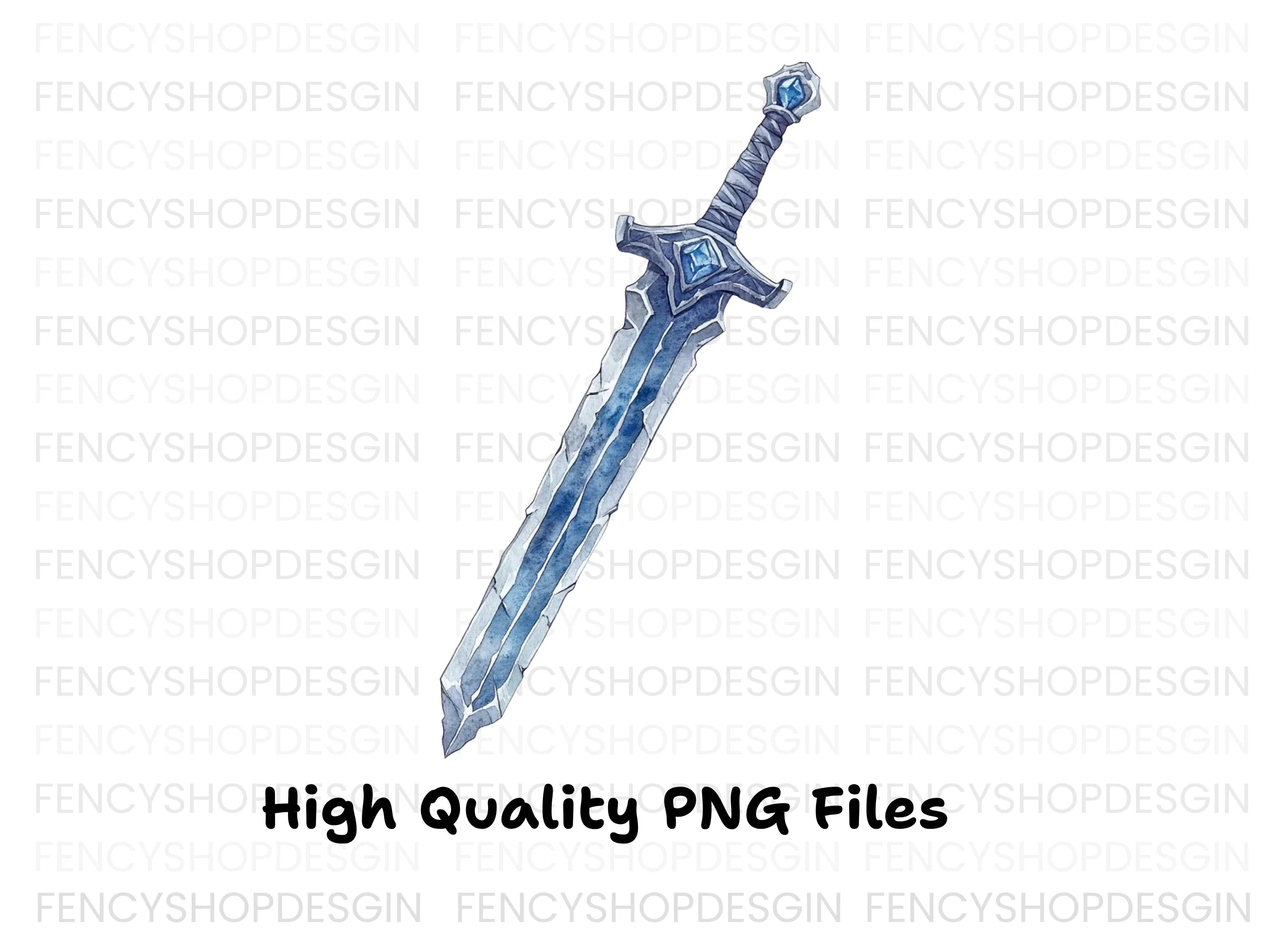 Fantasy Ice Sword Clipart Bundle