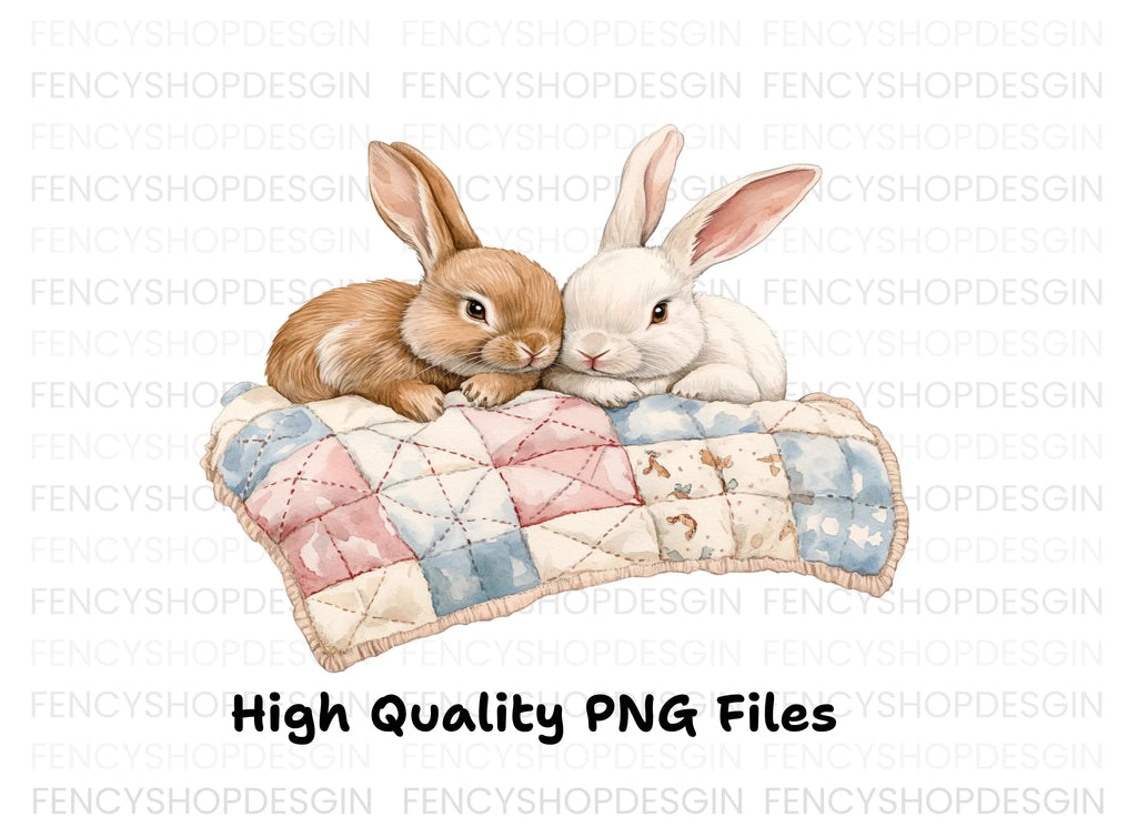 Cute Bunny Friends Under Quilt Clipart Bundle