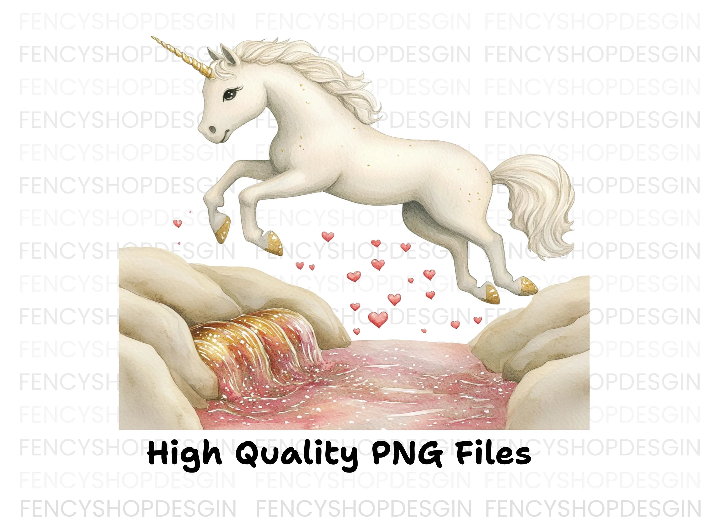 Magical Unicorn Jumping Over Stream Clipart Bundle