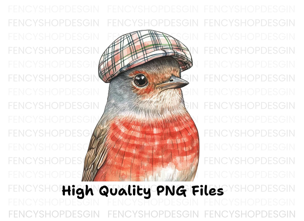 Charming Robin in Plaid Cap Clipart Bundle
