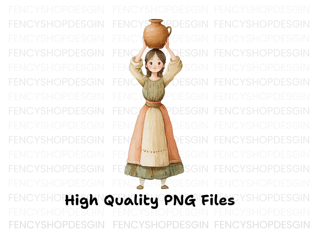 Girl Carrying Pot Clipart Bundle