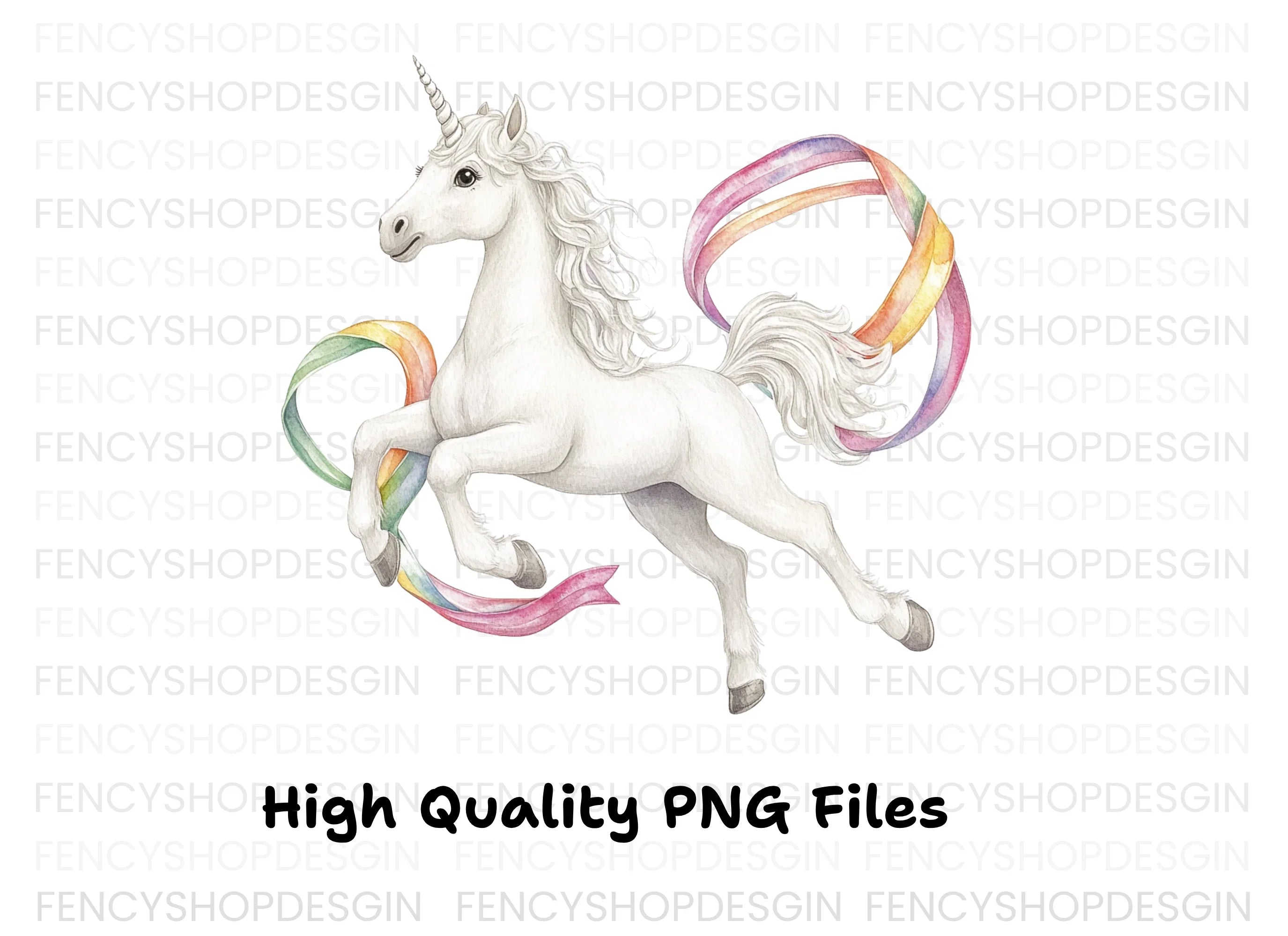 Majestic Unicorns with Rainbow Ribbons Clipart Bundle