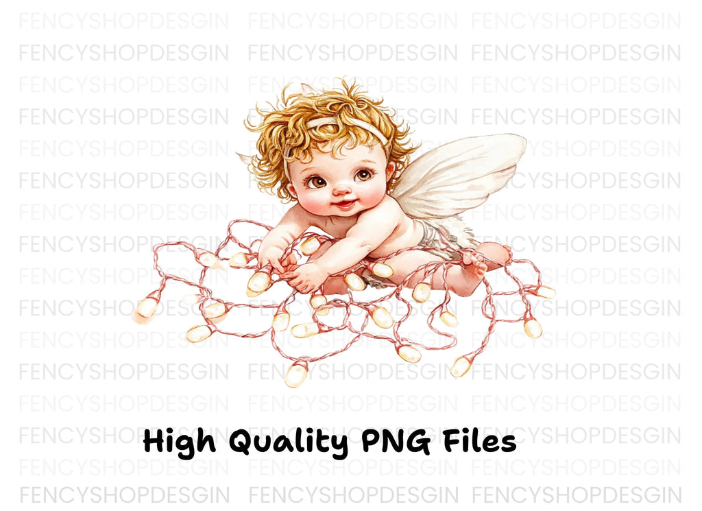 Playful Baby Angel with Pink Lights Clipart Bundle