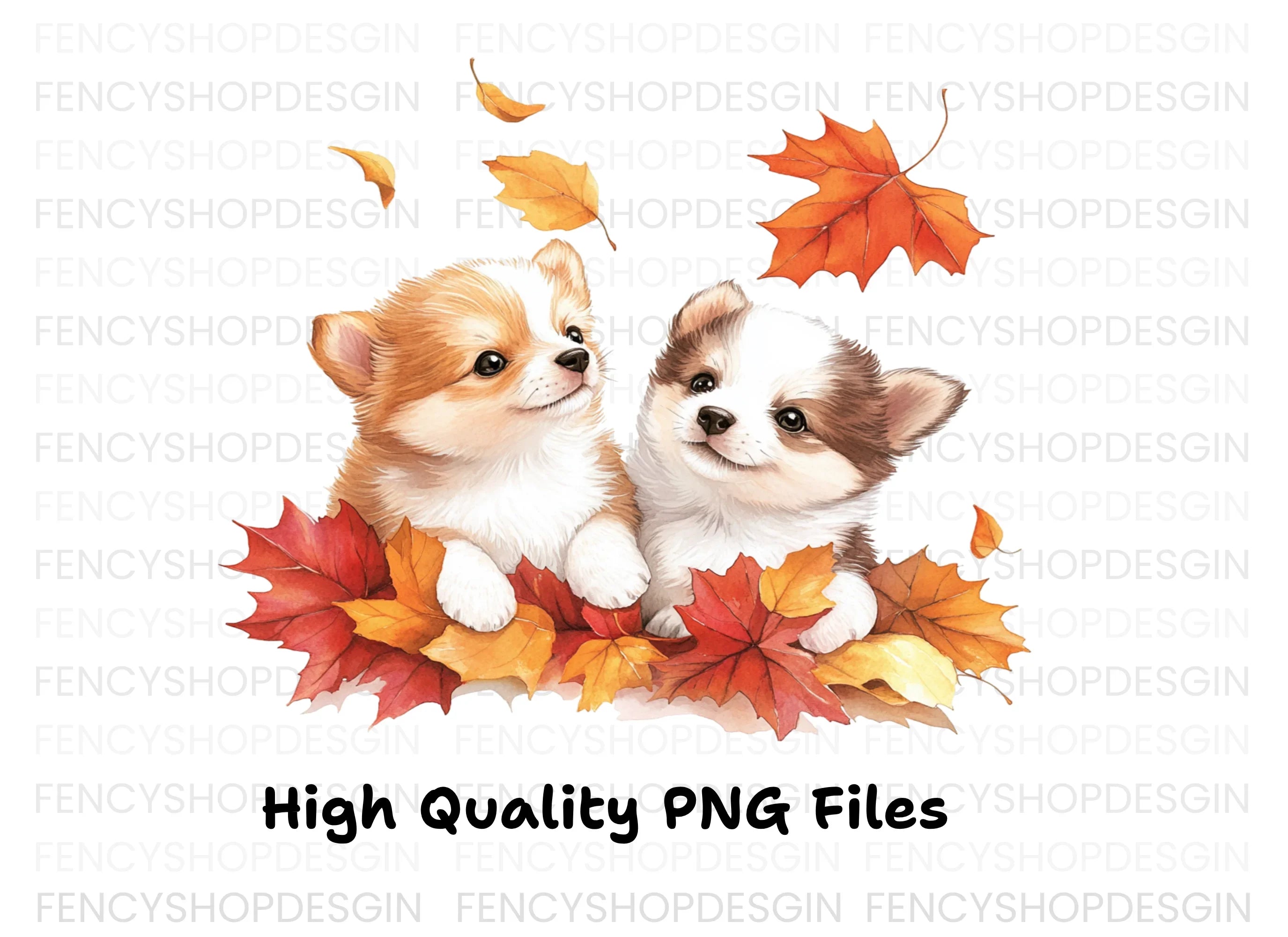 Autumn Puppies with Fall Leaves Clipart Bundle