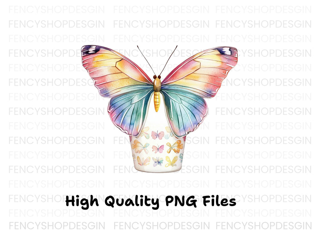 Rainbow Butterfly Floral Cup Clipart Bundle