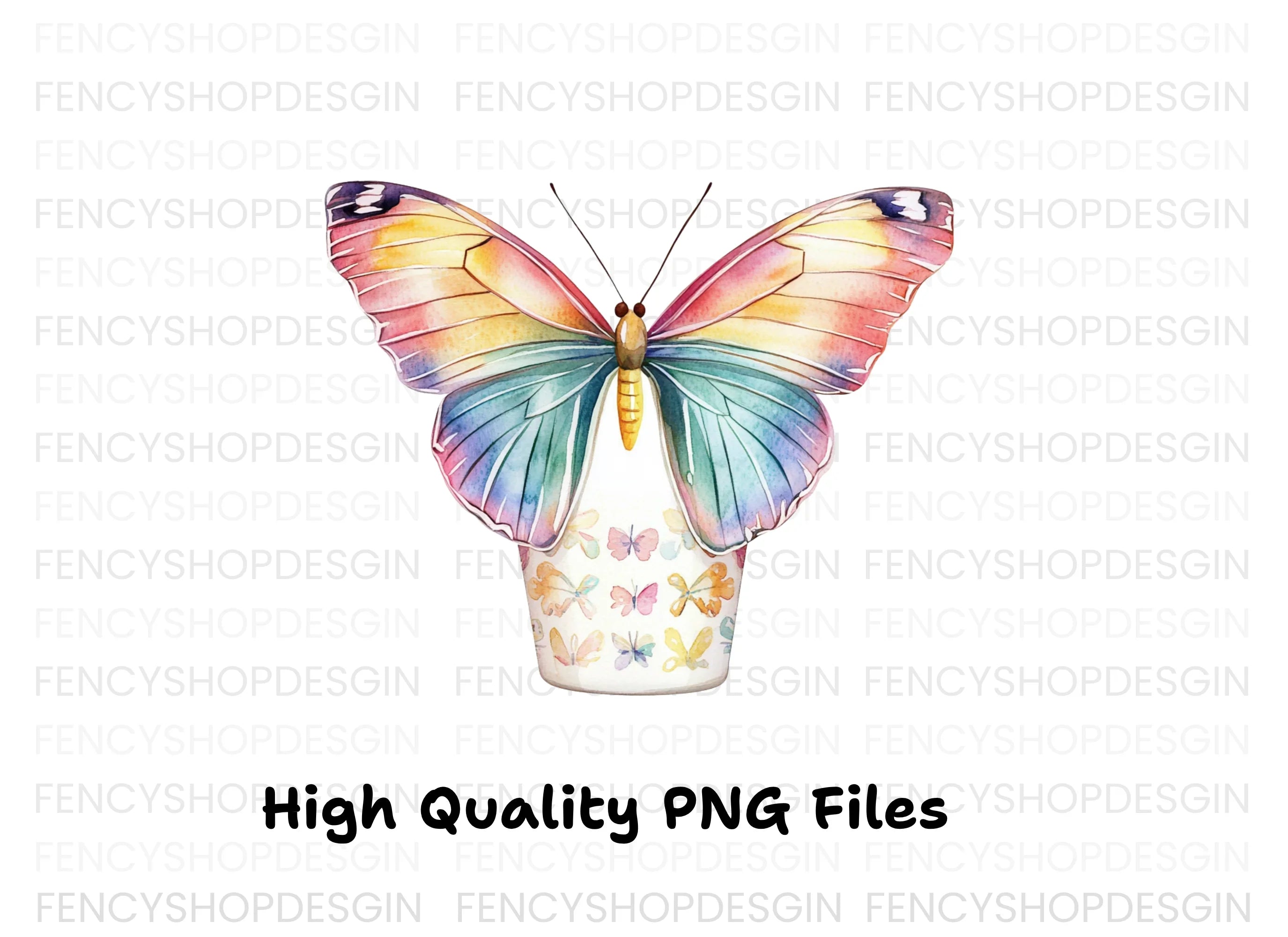 Rainbow Butterfly Floral Cup Clipart Bundle