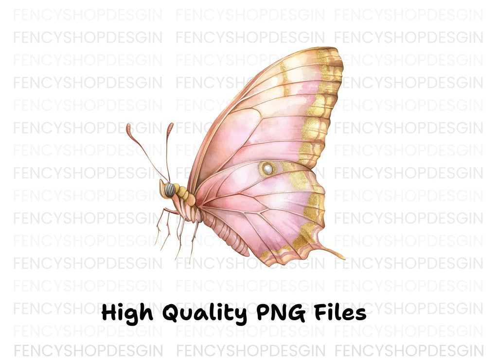 Side View Pink and Gold Butterfly Clipart Bundle