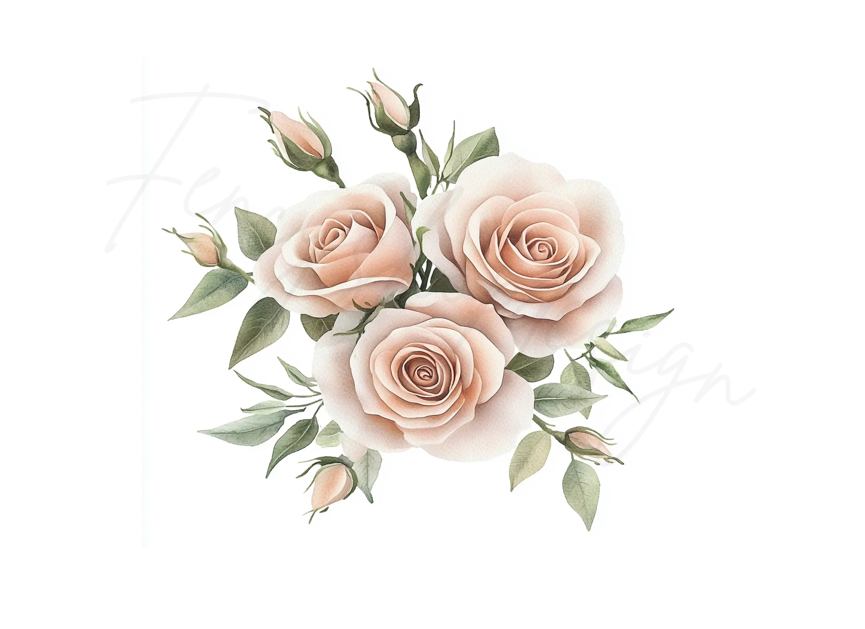 Blush Pink Rose Bouquet Clipart Bundle