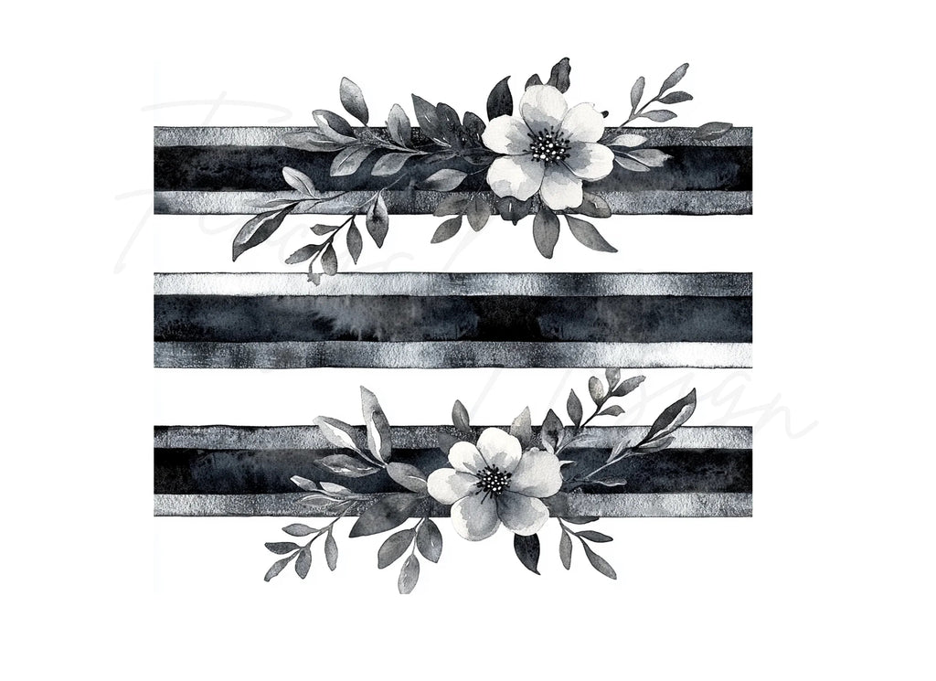 Monochrome Floral Stripes Clipart Bundle