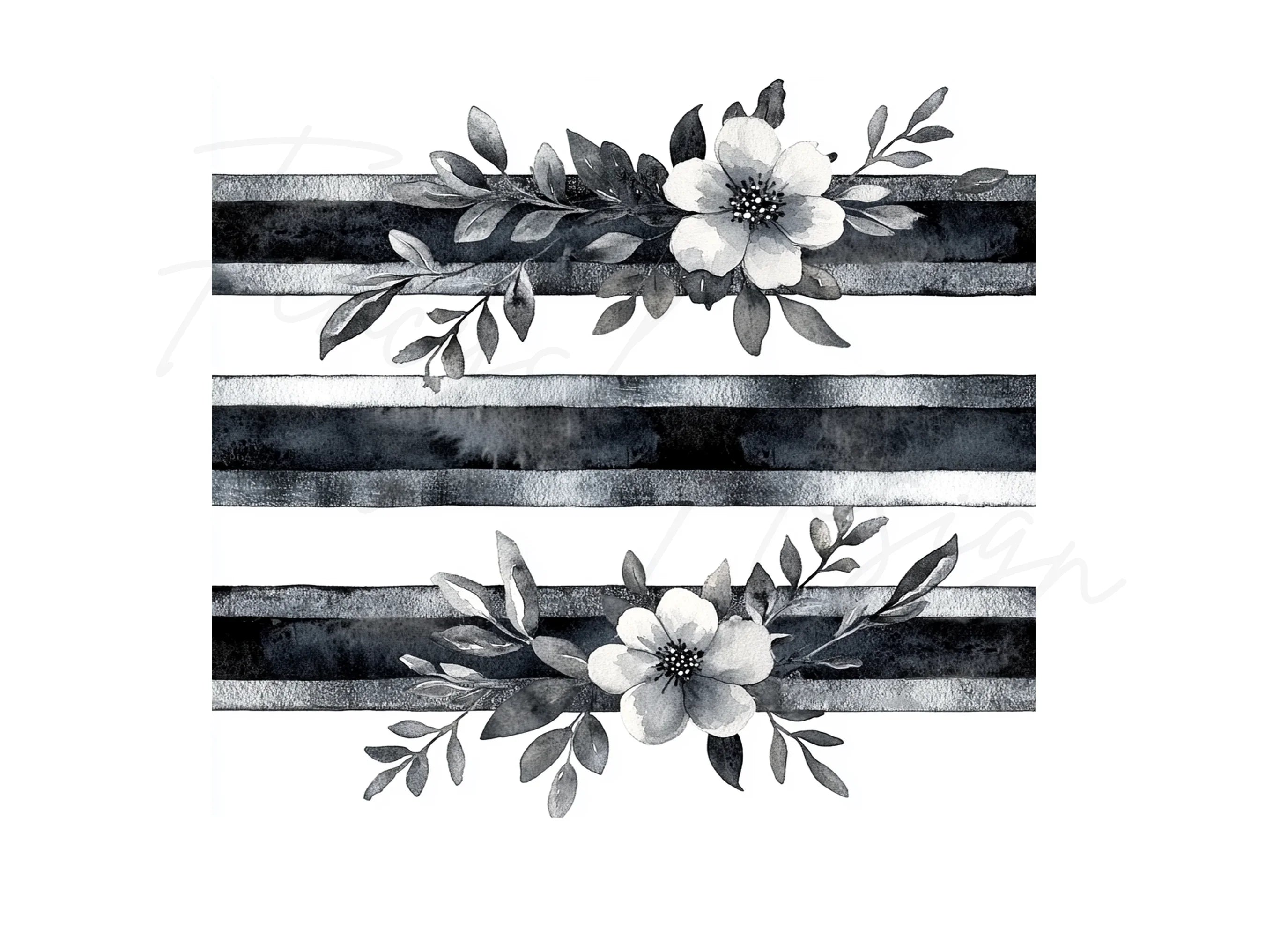 Monochrome Floral Stripes Clipart Bundle