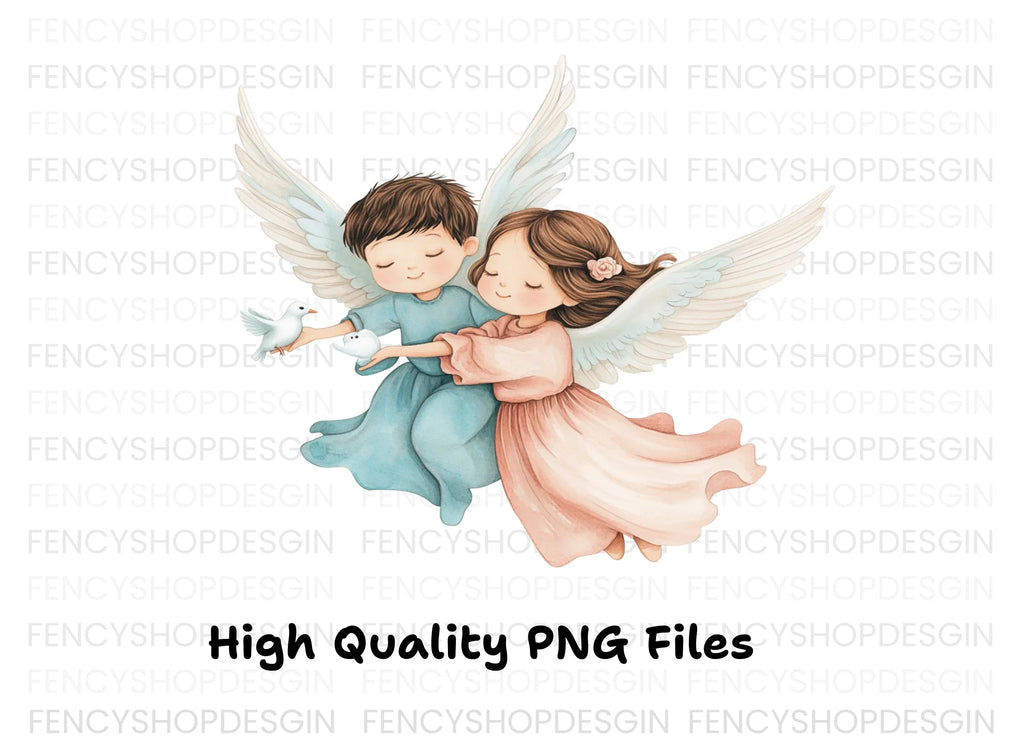 Embracing Angels with Doves Clipart Bundle