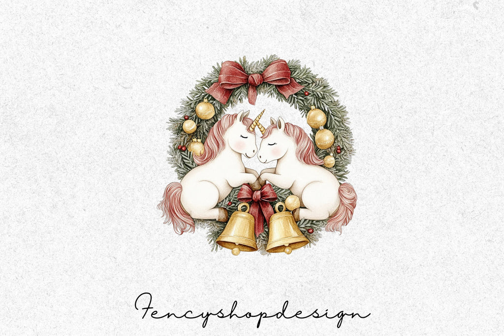 Christmas Unicorn Wreath Clipart Bundle