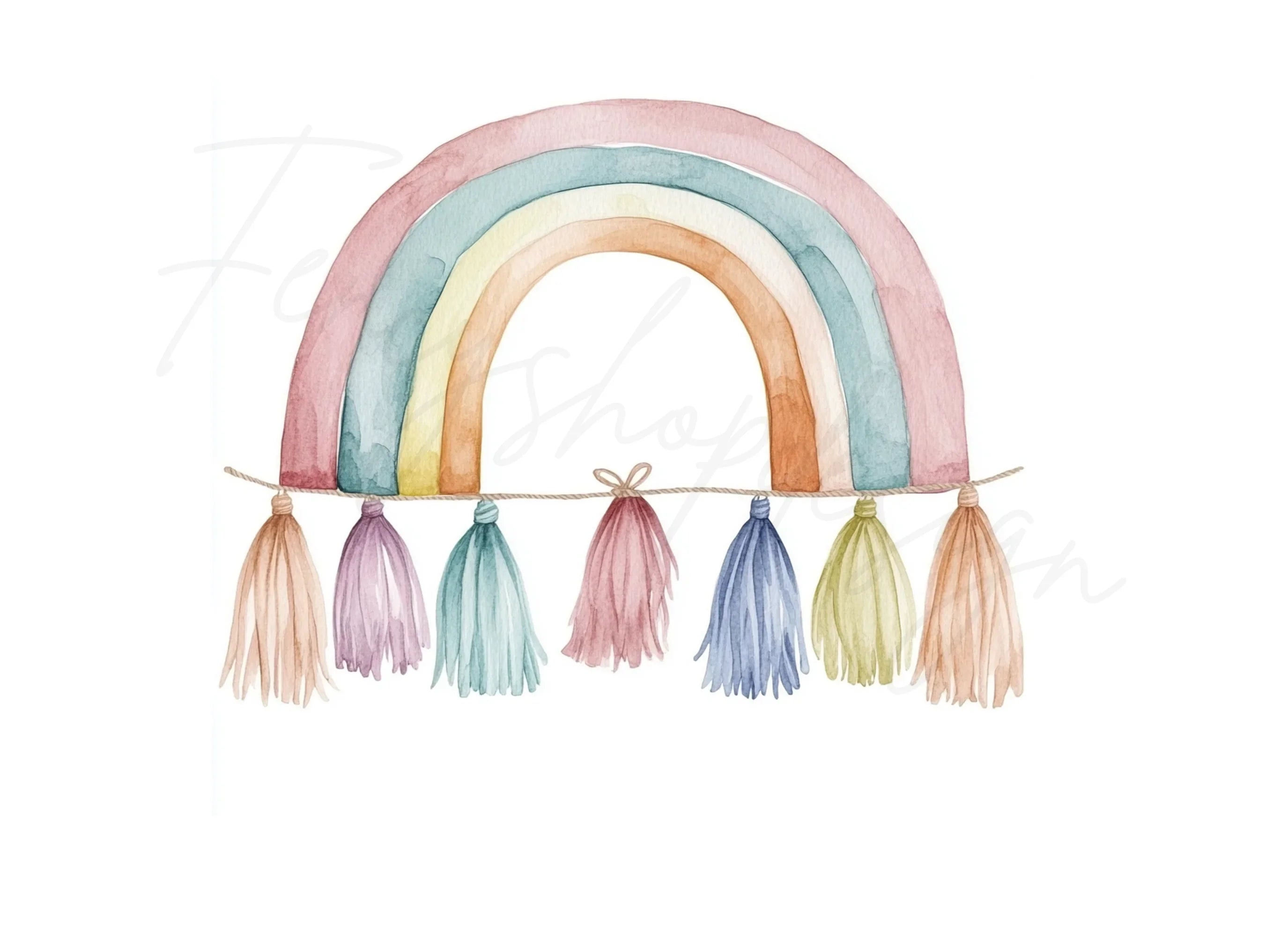 Boho Rainbow Tassels Clipart Bundle