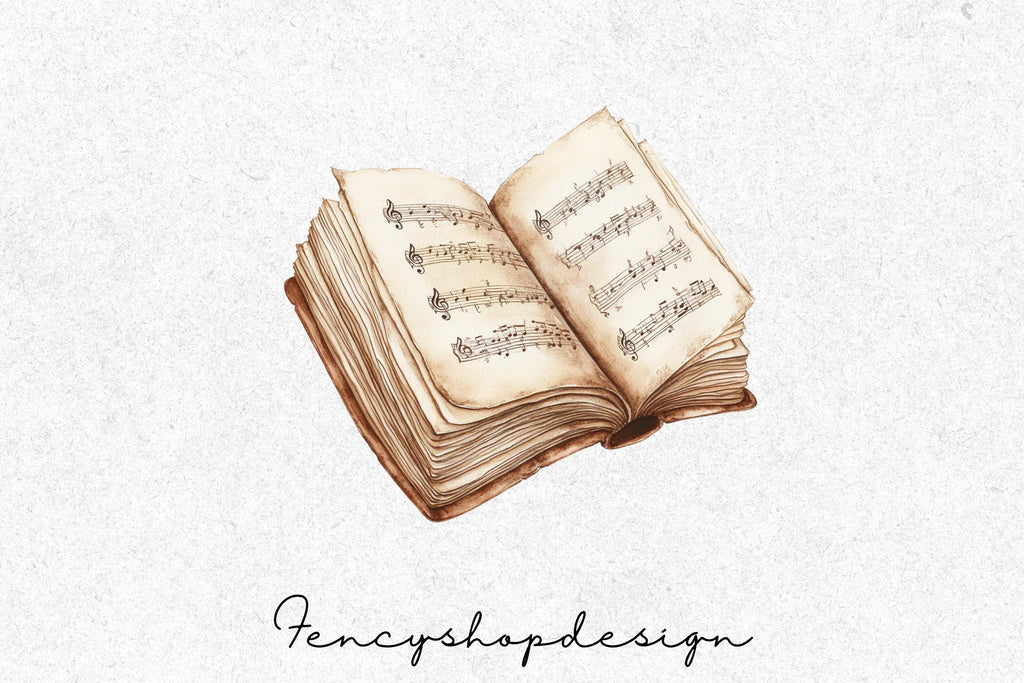 Vintage Music Book and Sheet Clipart Bundle