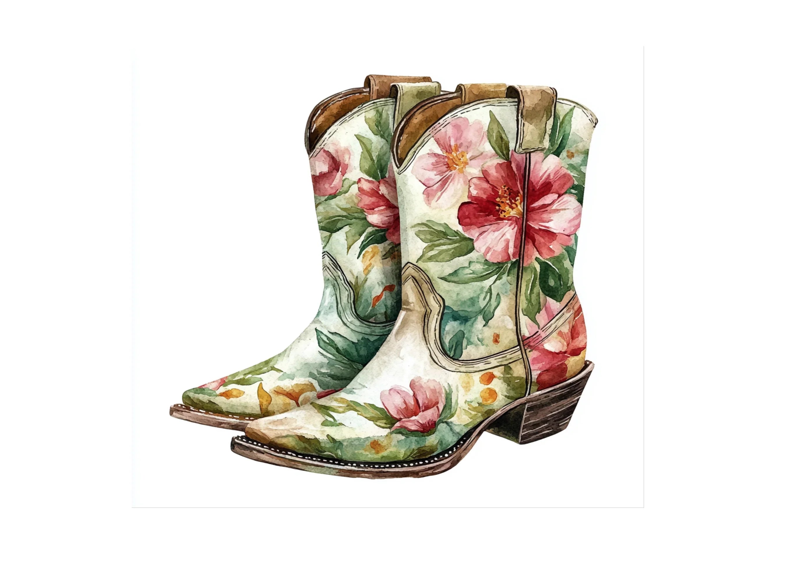Floral Cowboy Boots Clipart Bundle
