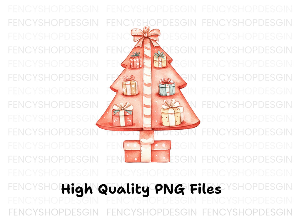 Cute Christmas Tree with Gifts Clipart Bundle