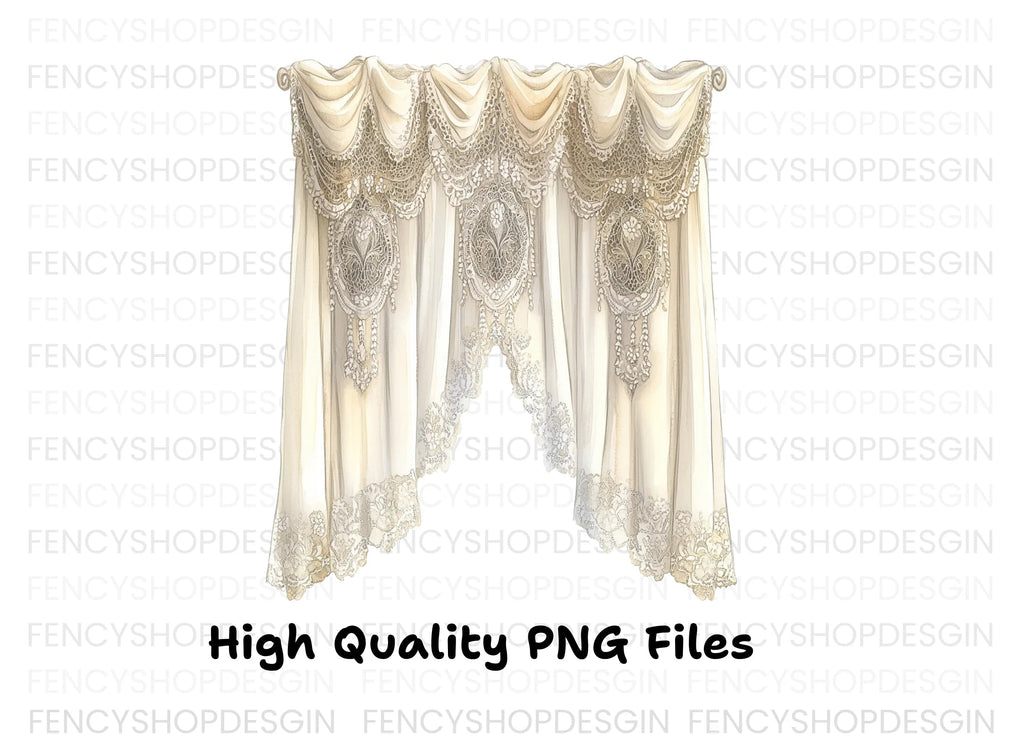 Elegant Lace Valance Curtain Clipart Bundle