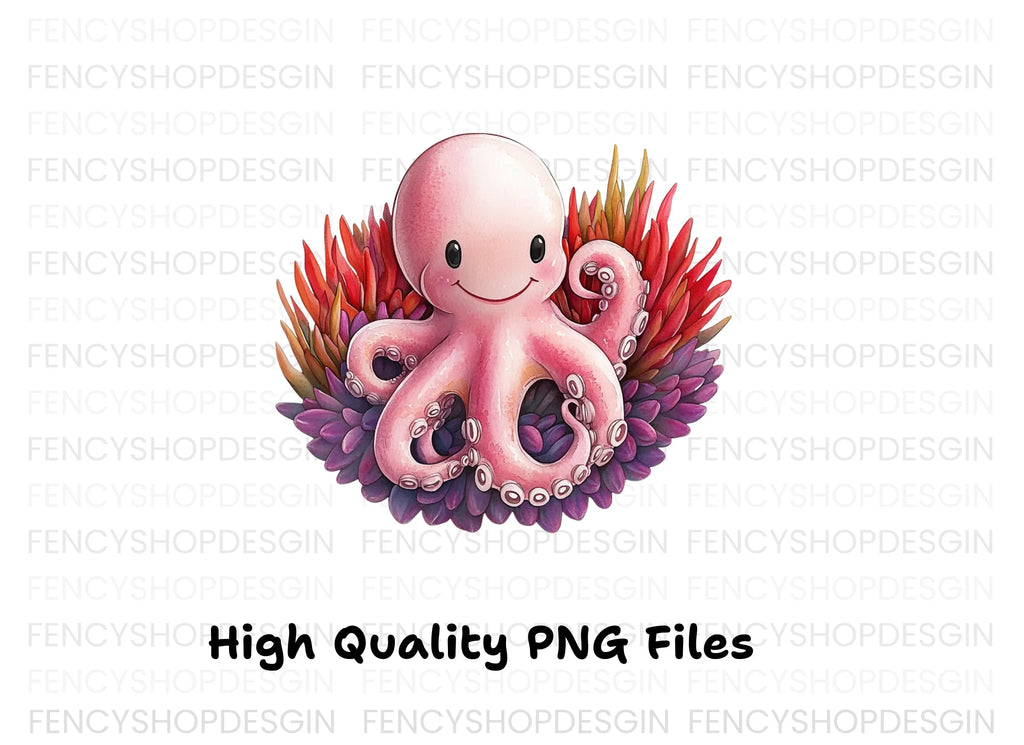 Happy Octopus with Flowers Clipart Bundle