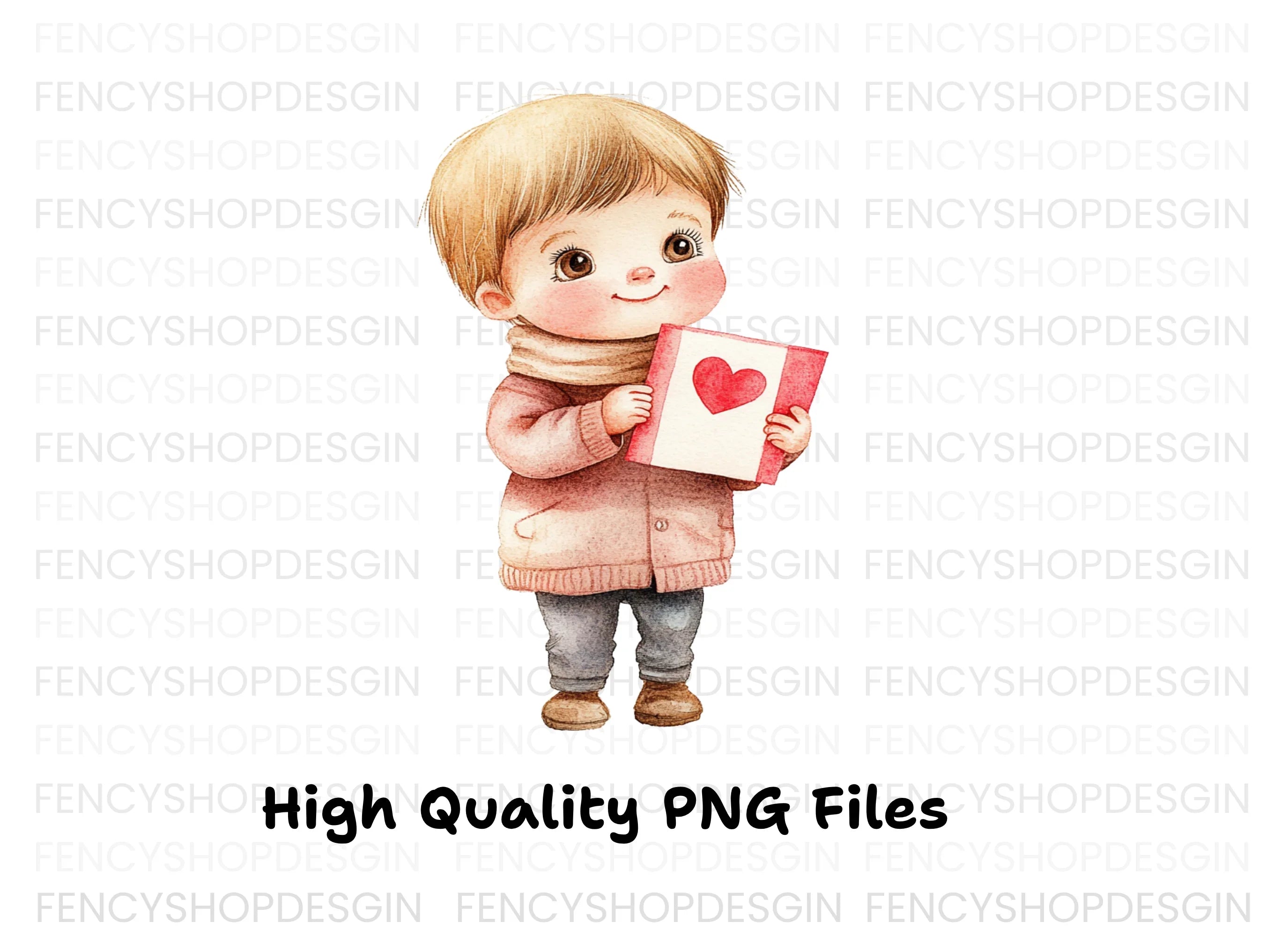 Cute Kids with Valentine Day Cards Clipart Bundle