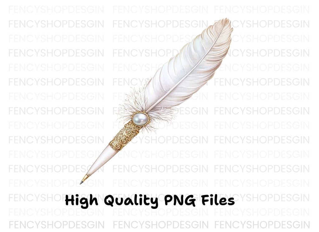 Elegant White Feather Quill Pen Clipart Bundle