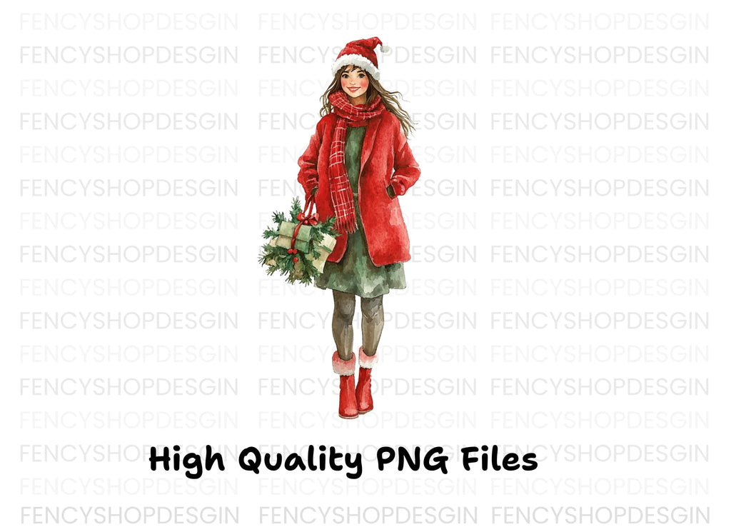 Christmas Gifts Clipart Bundle Featuring Woman