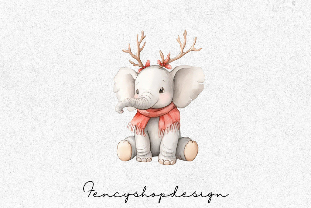 Cute Christmas Elephant Clipart Bundle