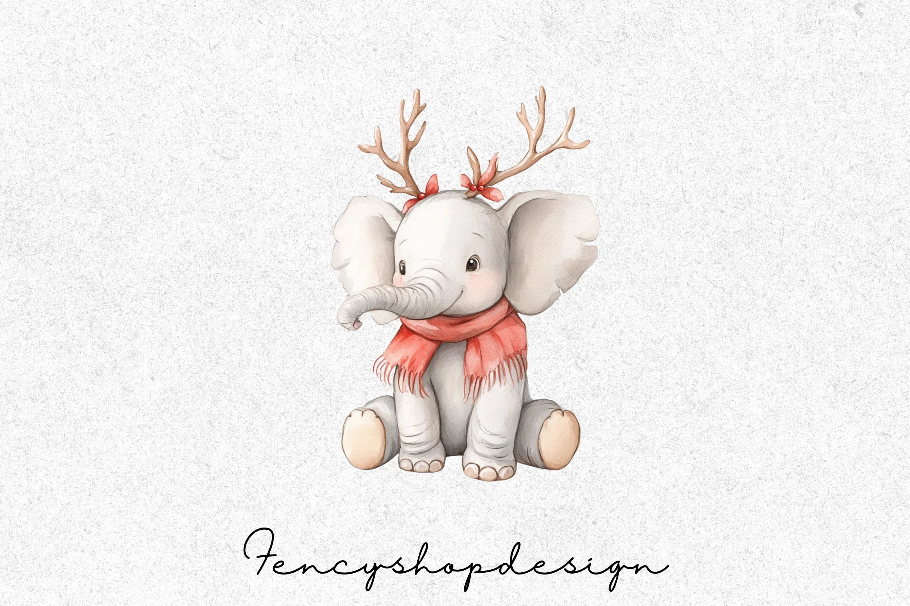 Cute Christmas Elephant Clipart Bundle