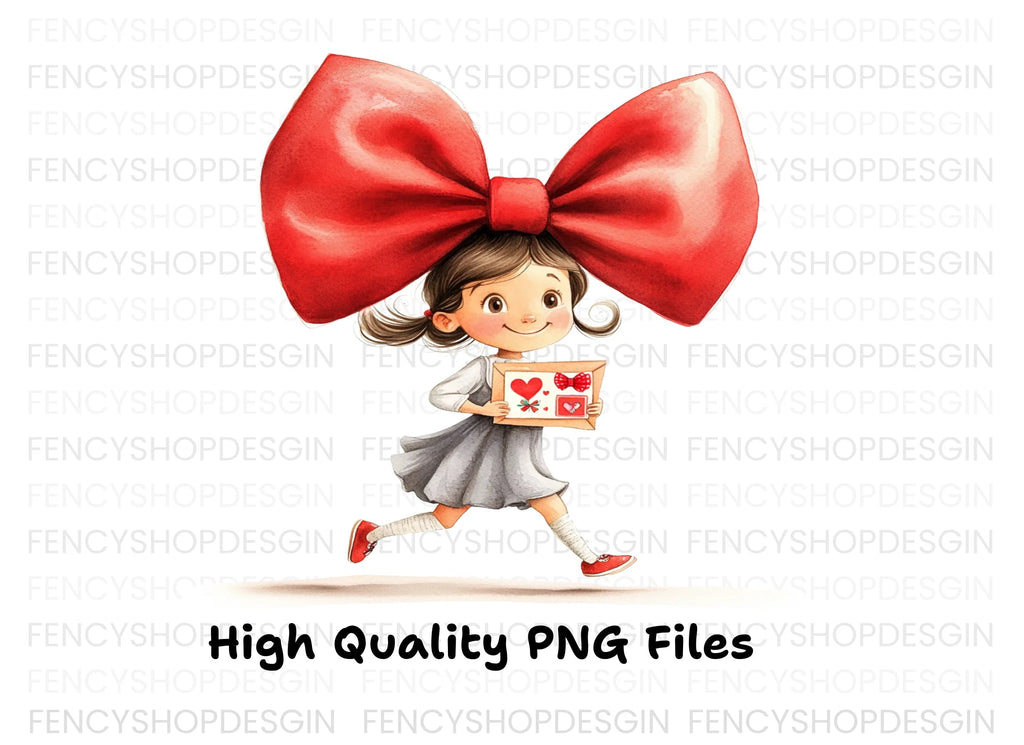 Cute Girls with Red Bows Clipart Bundle
