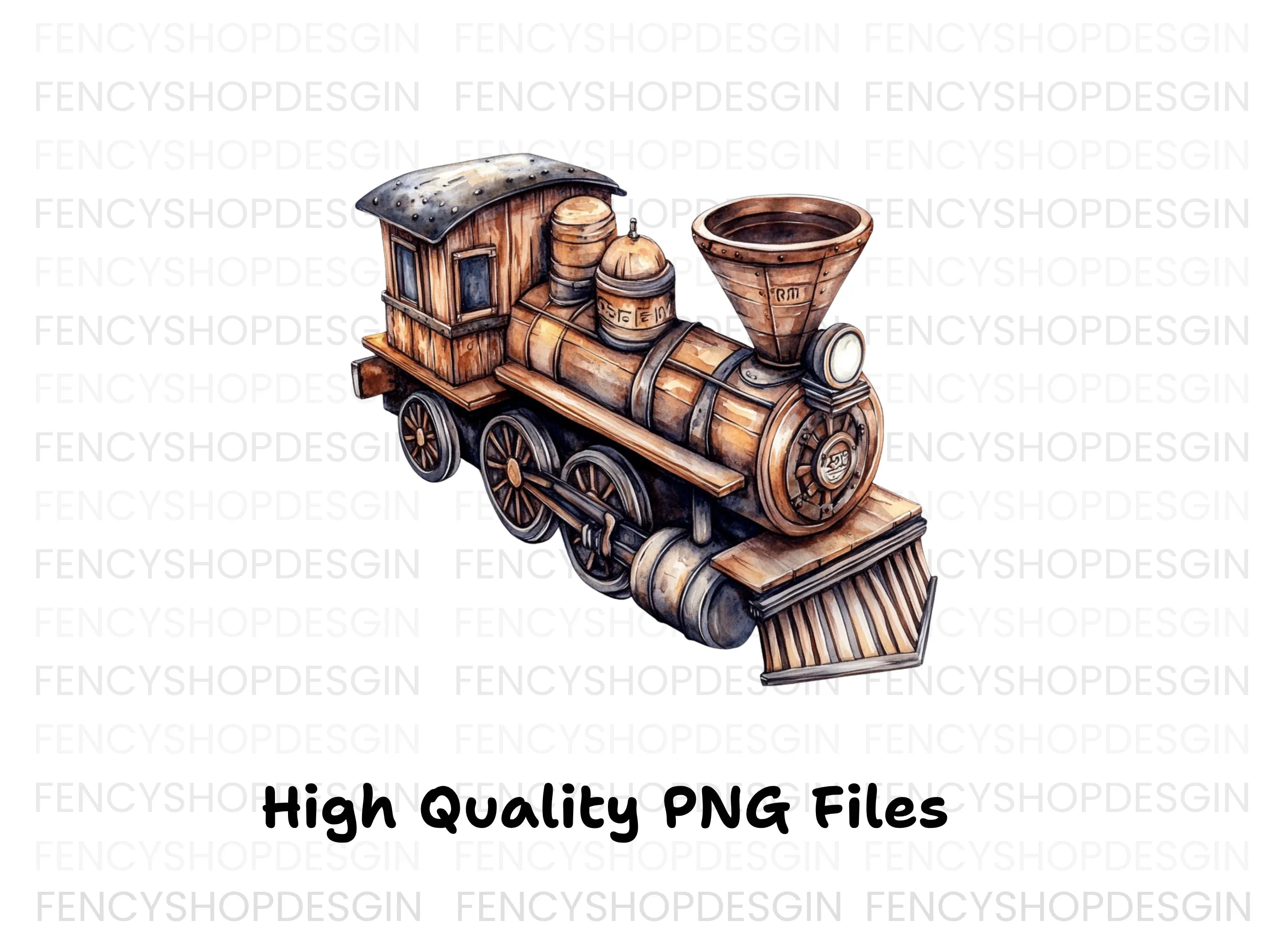 Steampunk Wooden Train Engine Clipart Bundle
