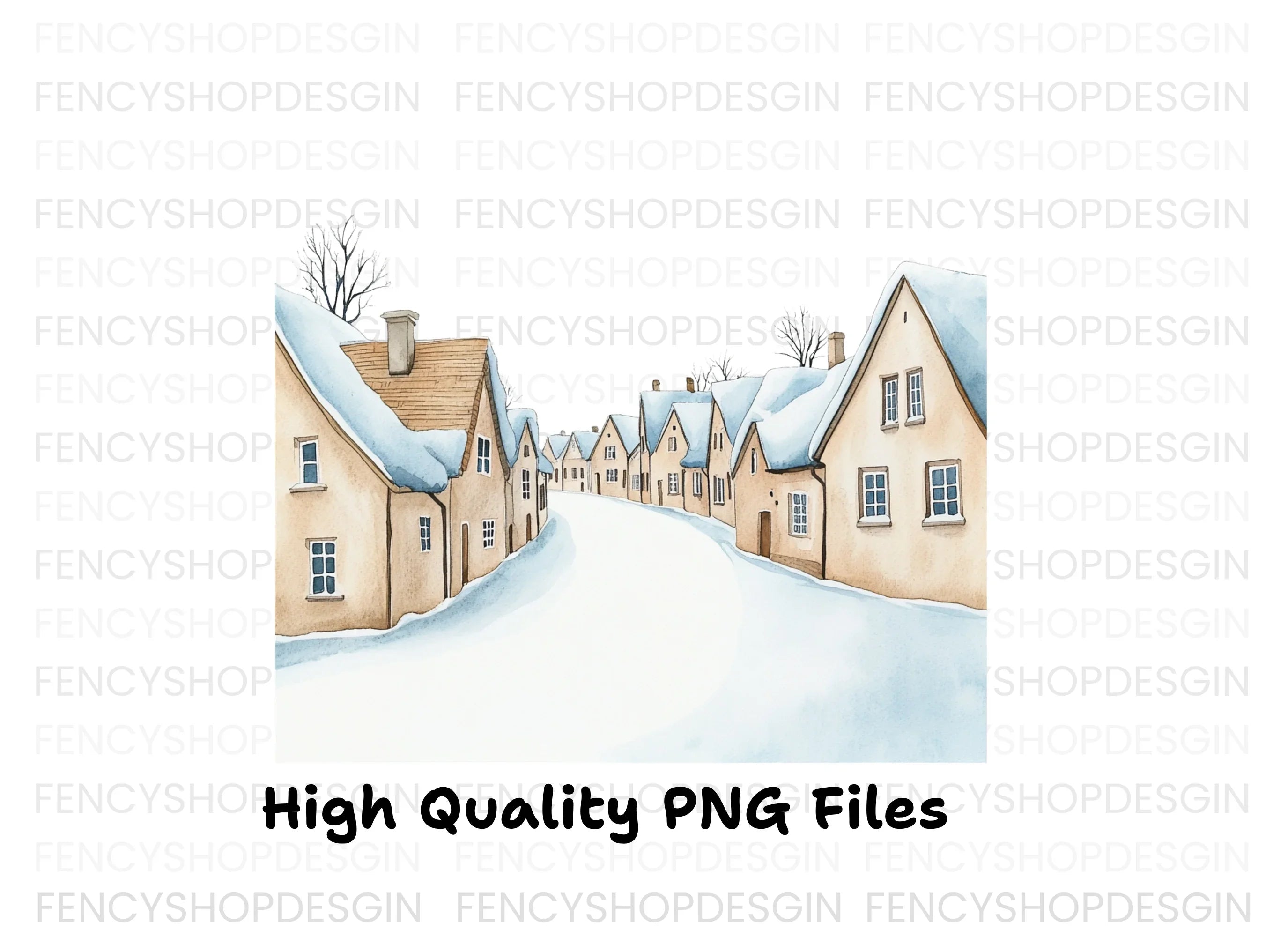 Snowy Village Street Clipart Bundle