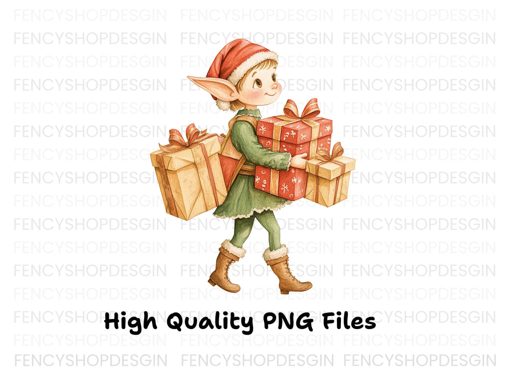 Christmas Elf with Gifts Clipart Bundle