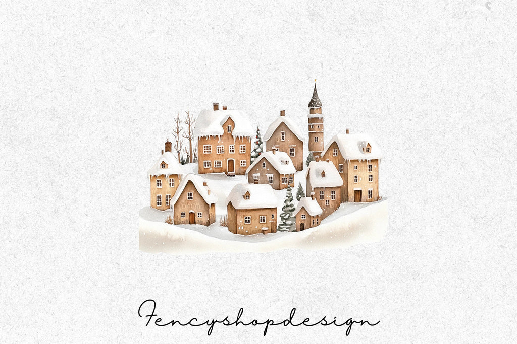 Snowy Christmas Village Clipart Bundle