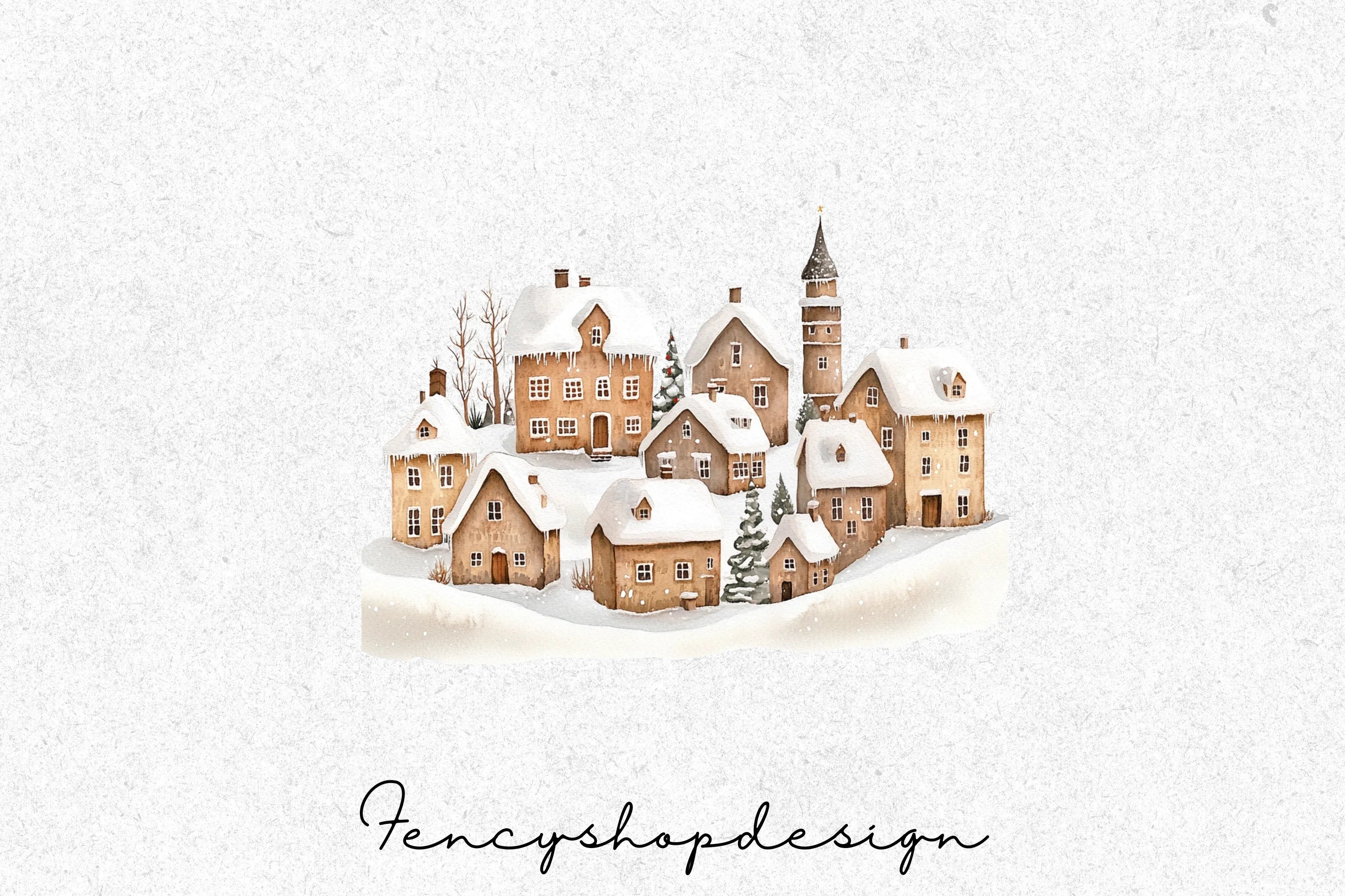 Snowy Christmas Village Clipart Bundle