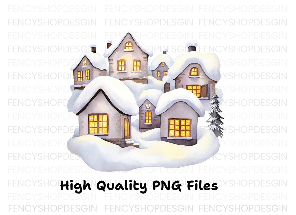 Cozy Winter Houses Clipart Bundle