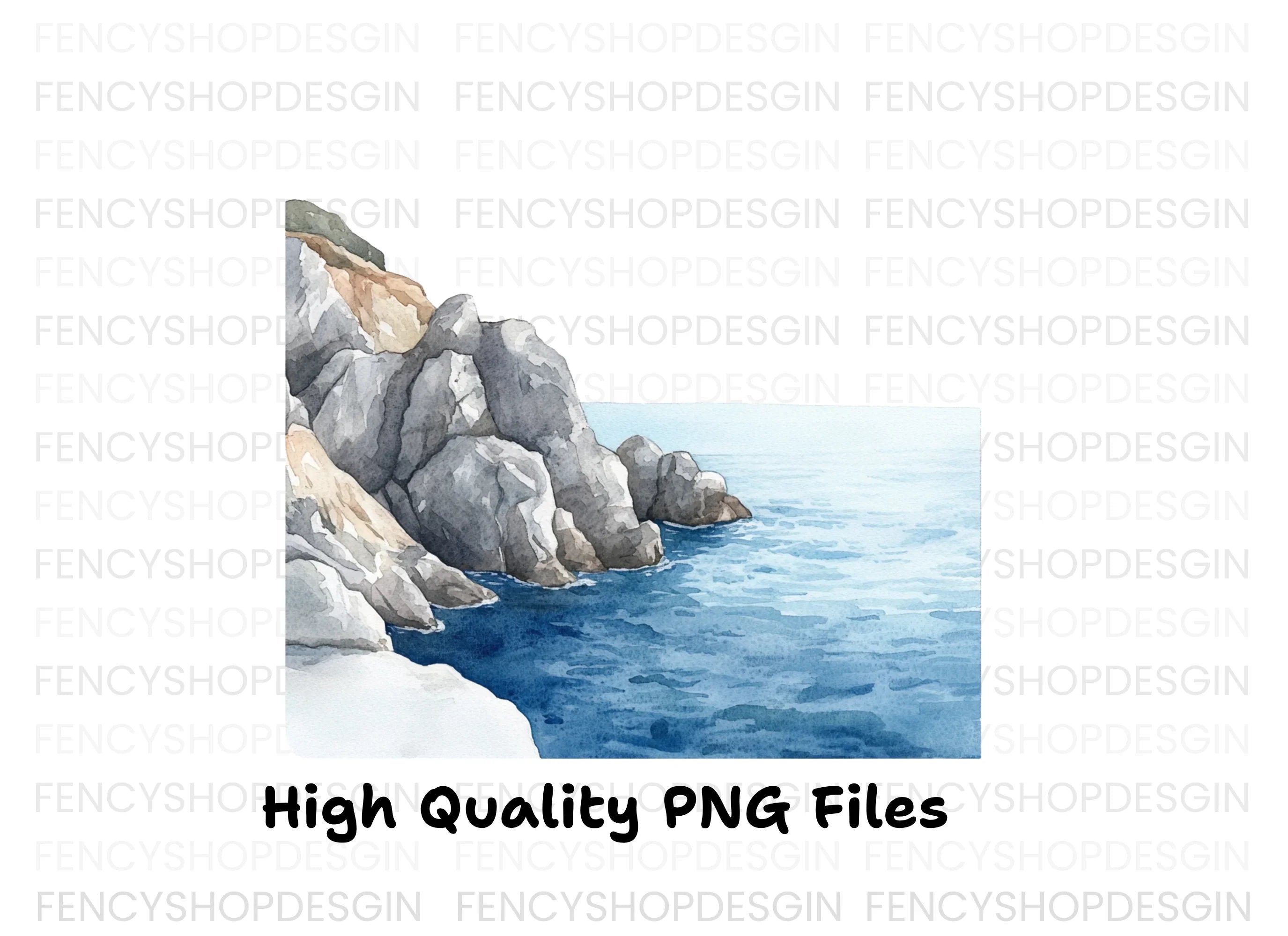 Cliff and Ocean Landscape Clipart Bundle