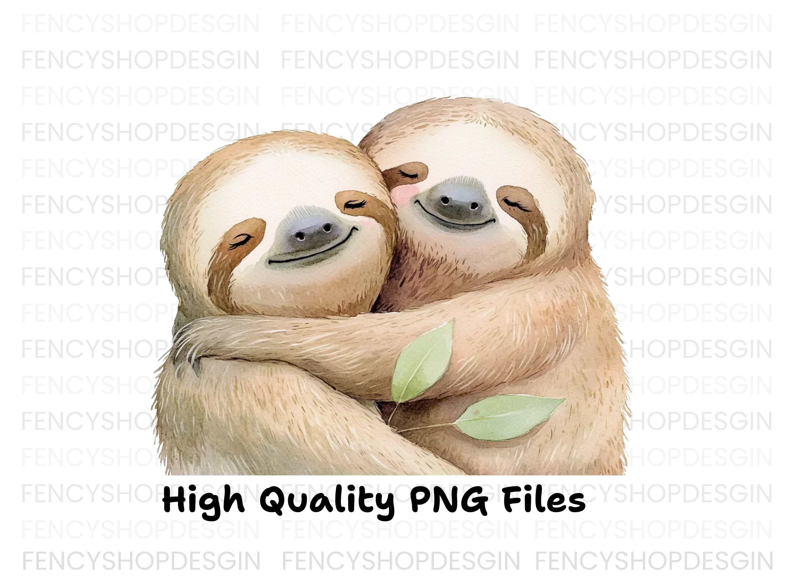 Cute Sloth Couple Hugging Clipart Bundle