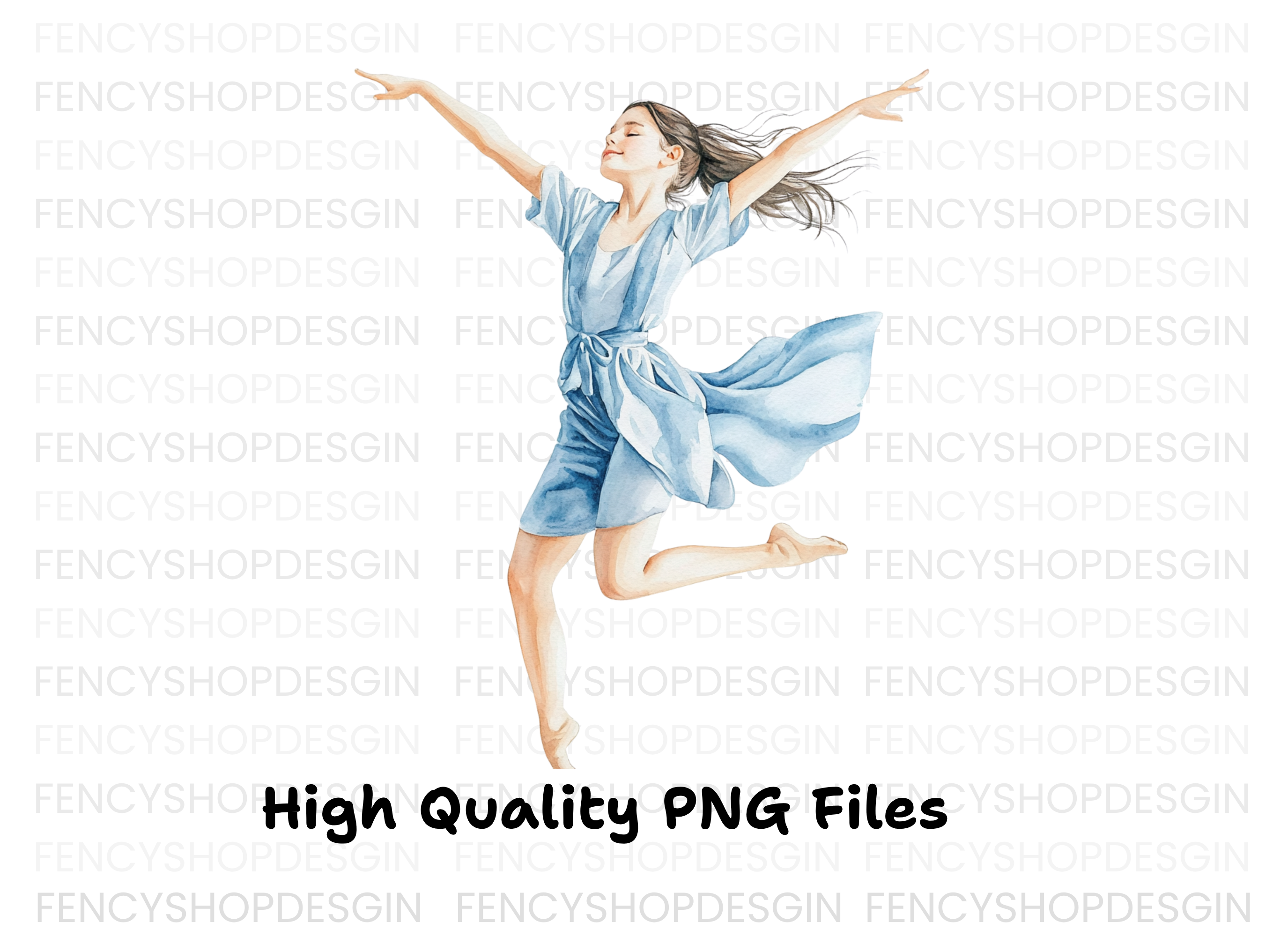 Graceful Dancer in Blue Jumpsuit Clipart Bundle