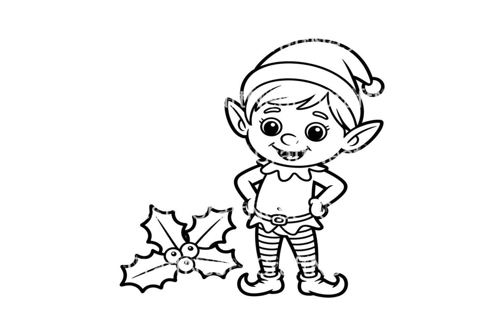 Cute Christmas Elves with Holly Coloring Books