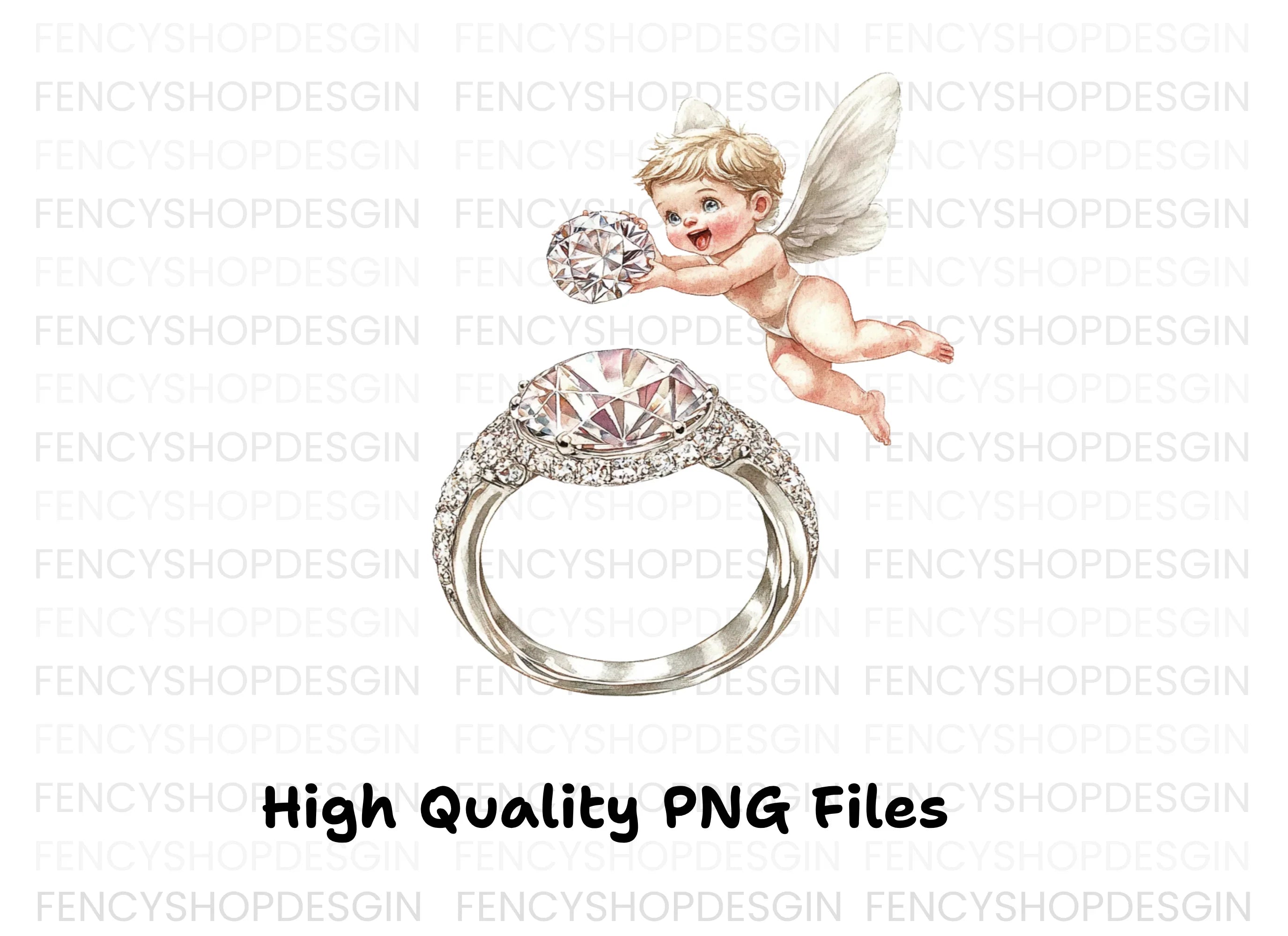 Diamond Ring and Cupid Clipart Bundle